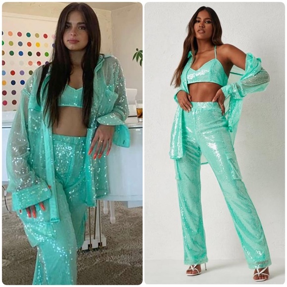 Dani Michelle +Missguided ASO The Kardashians Three Piece Turquoise Sequin Set S - Picture 1 of 16
